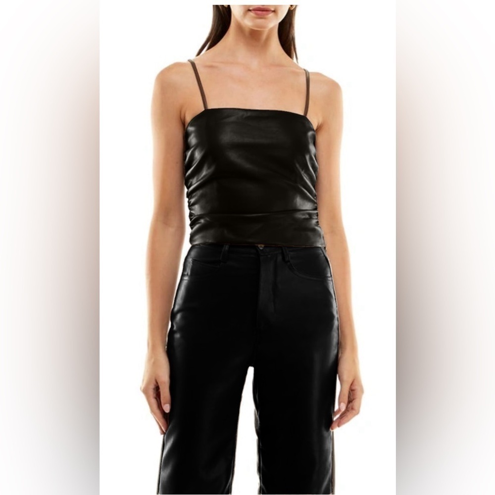 NWT Wayf X Jourdan Sloane | Rodeo Drive Edgy Faux Leather Crop Tank Black Medium